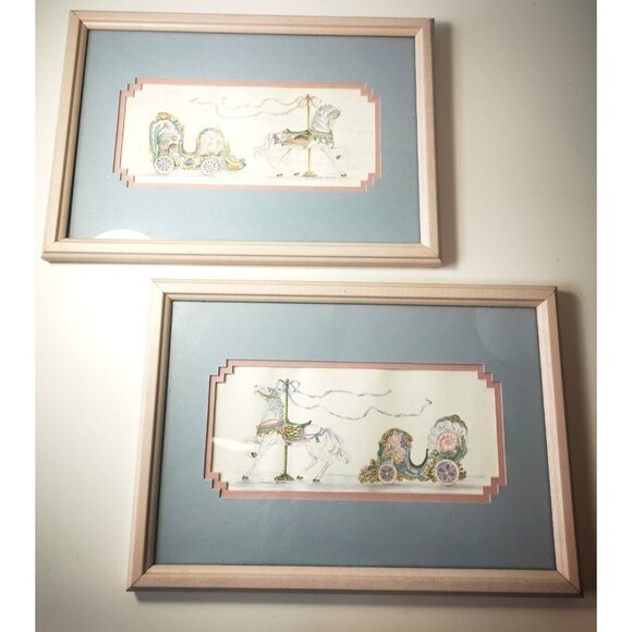 Art Prints Vintage Judy F  Faucher Carousel Horse Carriage Prints  1990 Signed - Picture 4 of 16